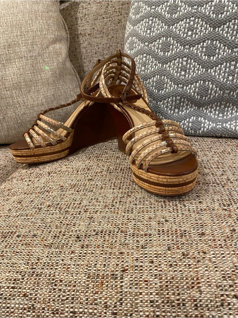 Frye Brown Braided Cork-Style Platform Sandals